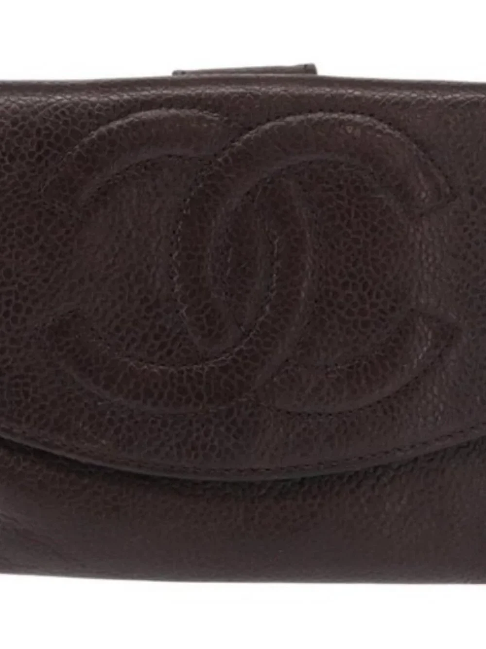 CHANEL Bifold Wallet Grained Calf Skin Black Gold CC Auth bs32337
